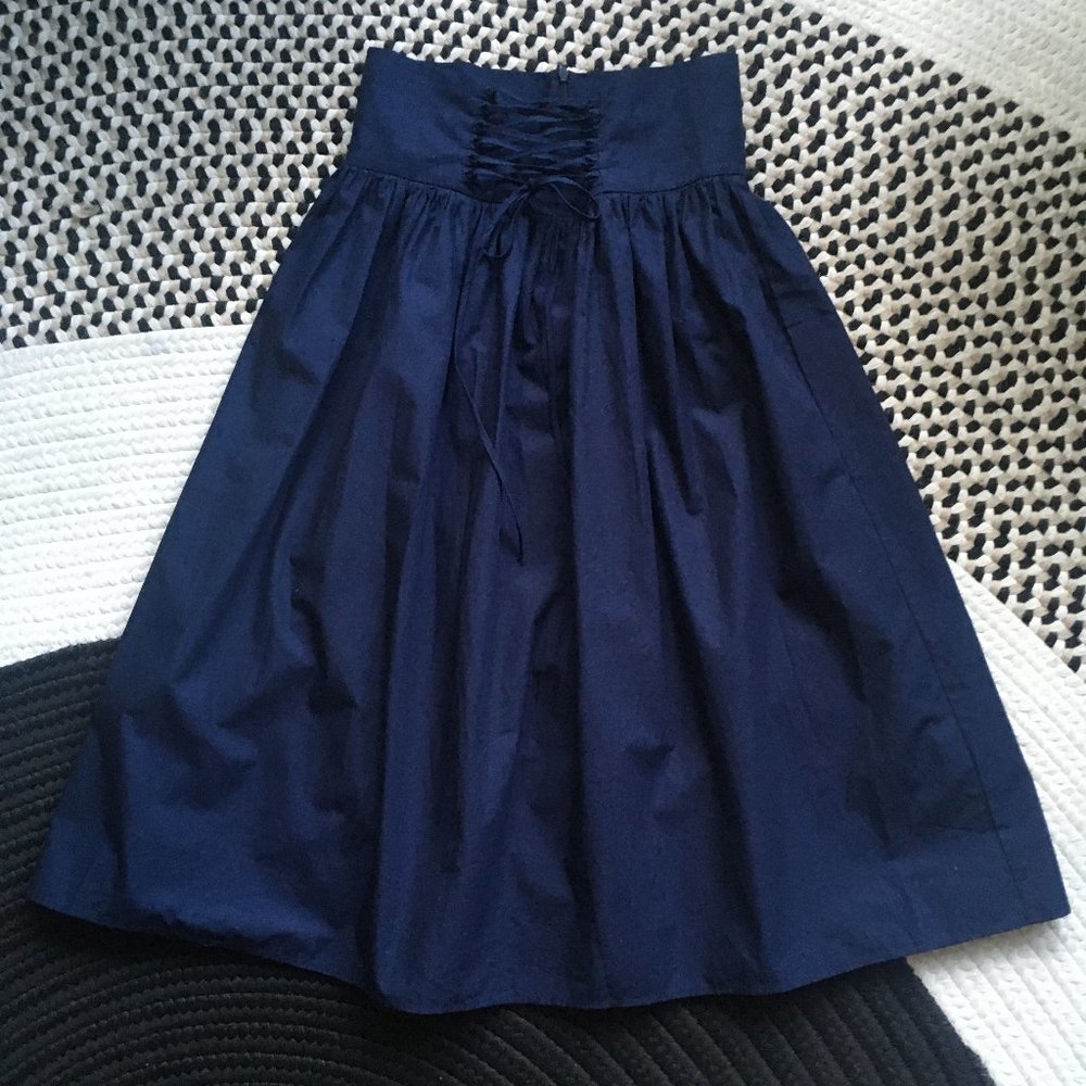 ZARA High Corset Waist A-line Full Skirt Navy